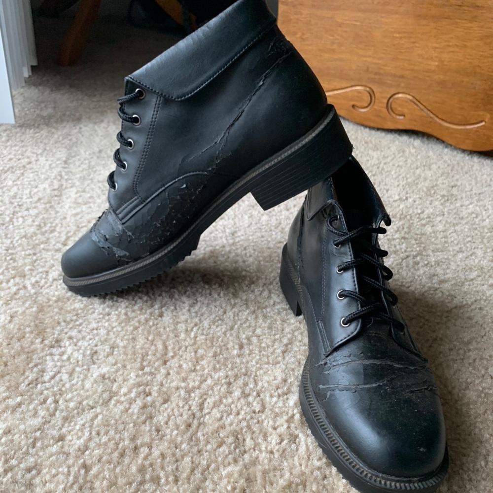 Black fake leather ankle boots